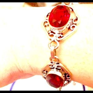 SS Red Stained Glass Bracelet Fits 7.5-8” wrists